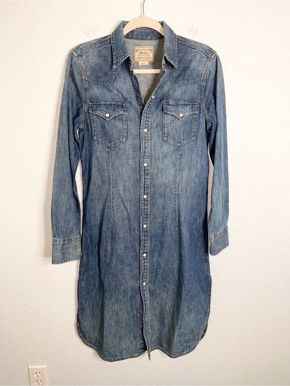 Polo Ralph Lauren Denim Western Pearl Snap Shirt Dress Womens Small Chambray